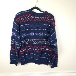 Men's Vintage Eddie Bauer Winter Snowflake Heavu Knit Cotton Sweater Size Medium